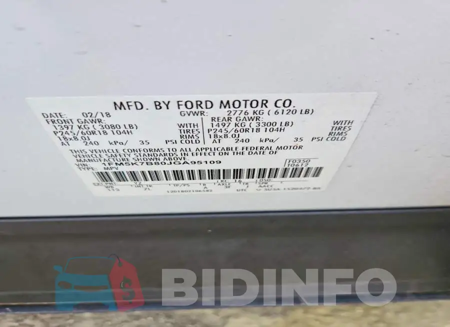 1FM5K7B80JGA95109 Photo# 13