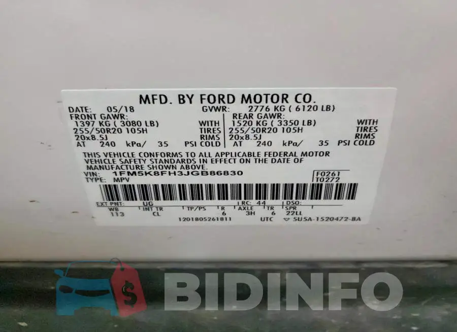 1FM5K8FH3JGB86830 Photo# 13