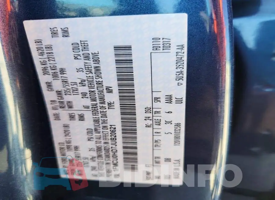 1FMCU0HD7JUB20621 Photo# 13