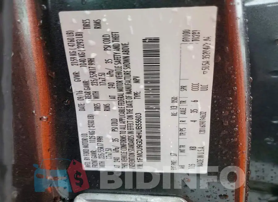 1FMCU9GD4HUB55603 Photo# 14