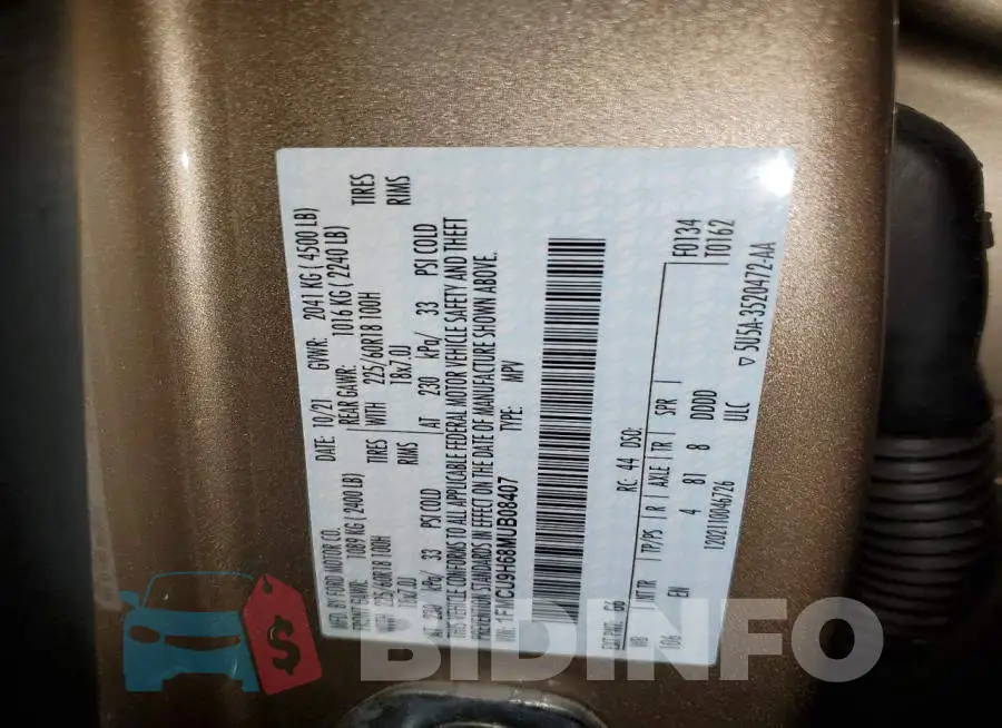 1FMCU9H68MUB08407 Photo# 13