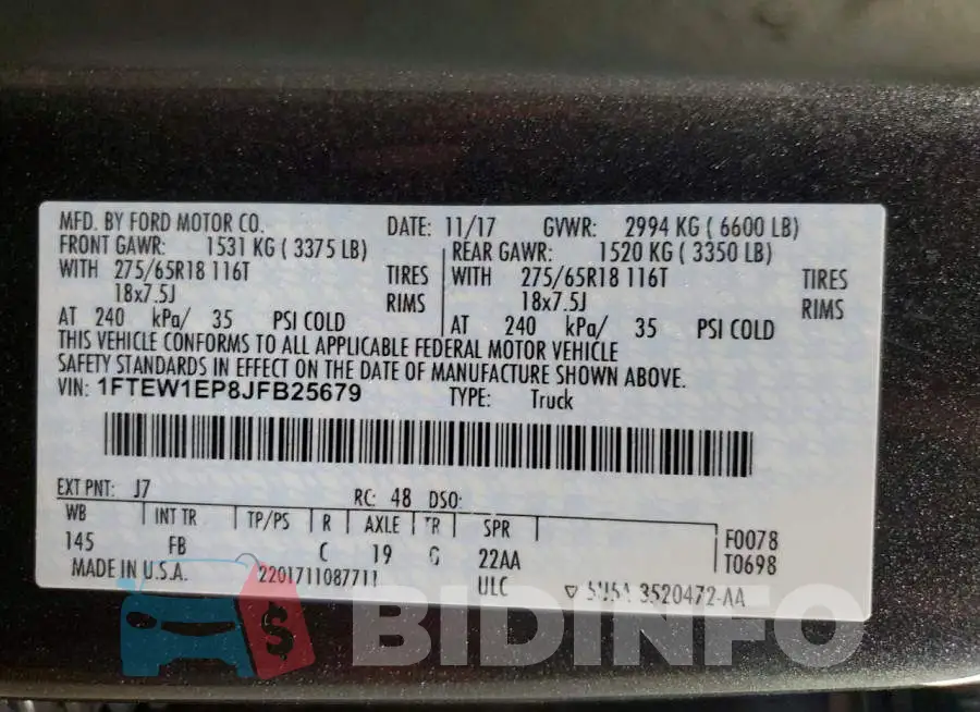 1FTEW1EP8JFB25679 Photo# 12