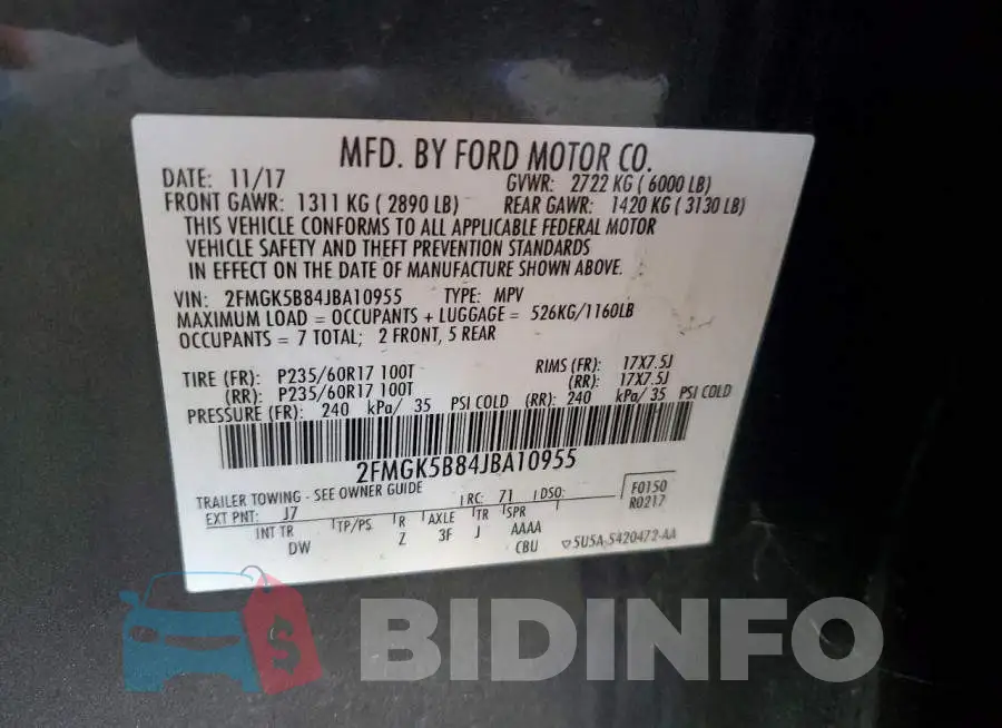 2FMGK5B84JBA10955 Photo# 13