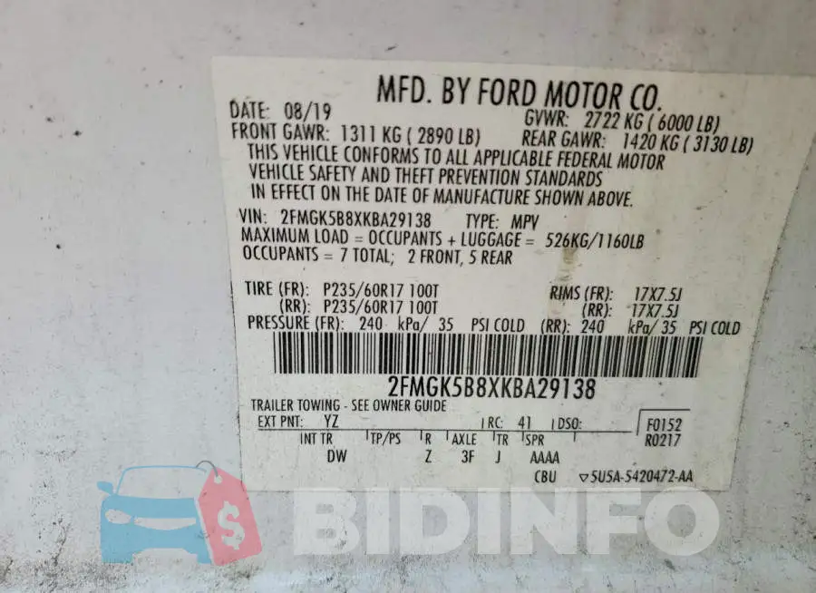 2FMGK5B8XKBA29138 Photo# 13