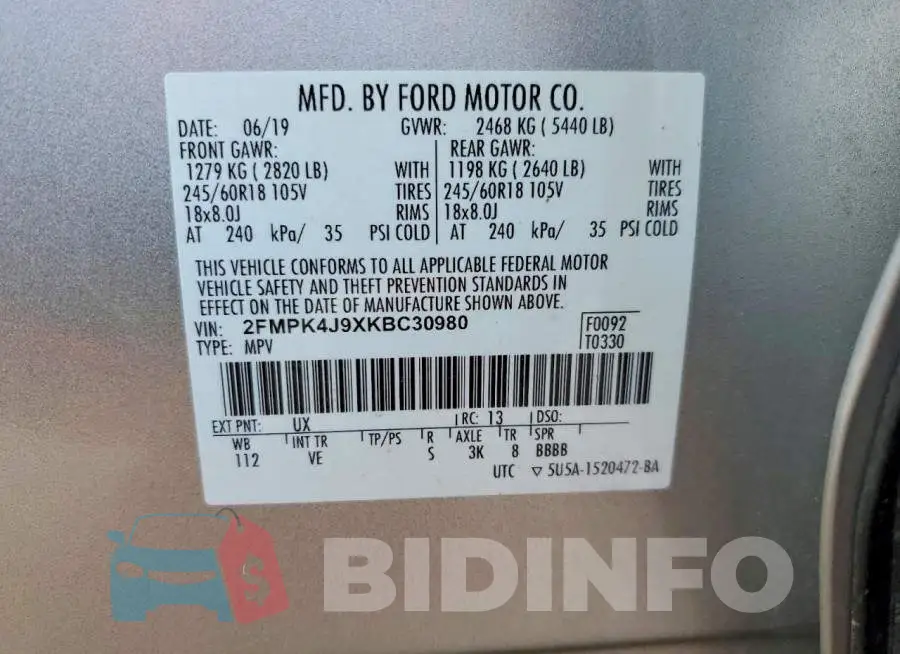 2FMPK4J9XKBC30980 Photo# 14