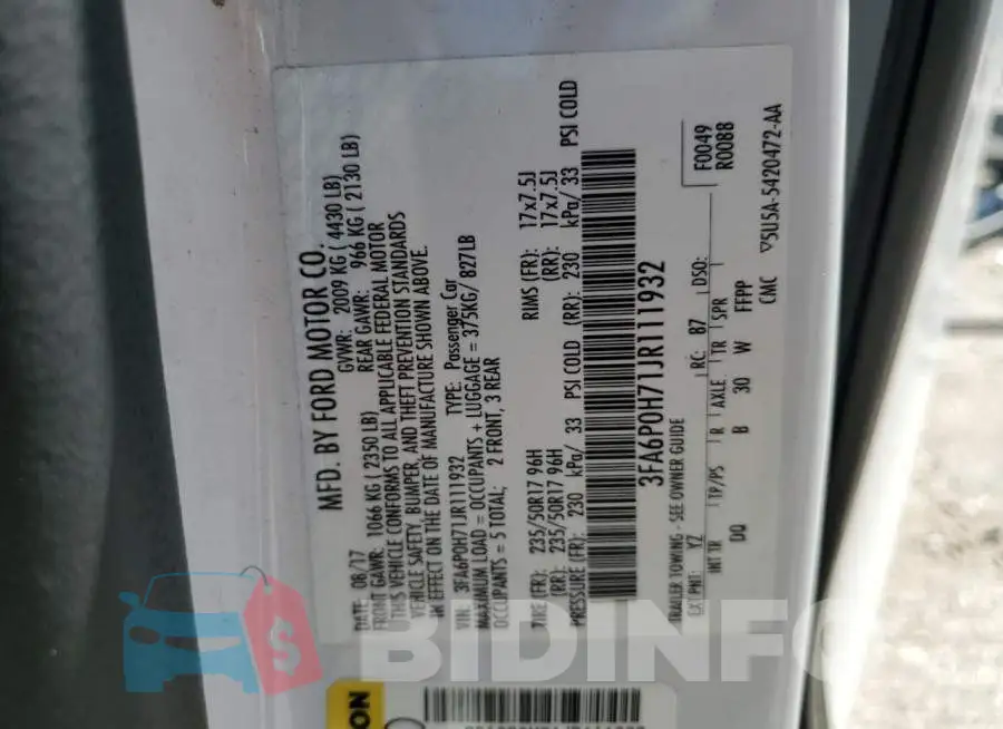 3FA6P0H71JR111932 Photo# 13