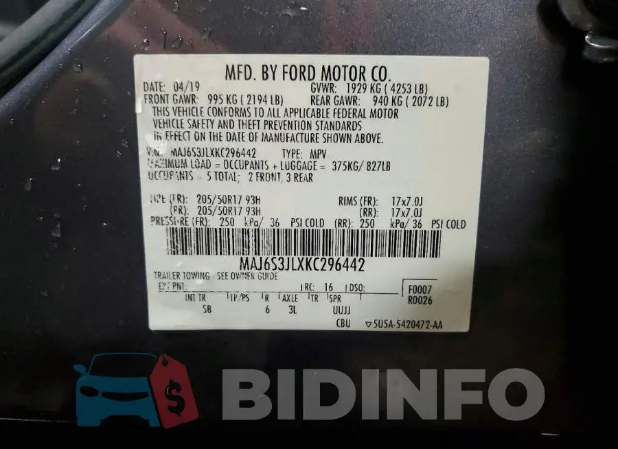 MAJ6S3JLXKC296442 Photo# 12