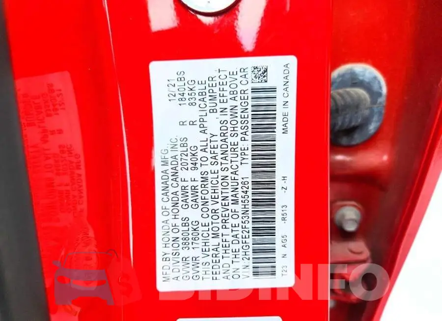 2HGFE2F53NH554261 Photo# 12