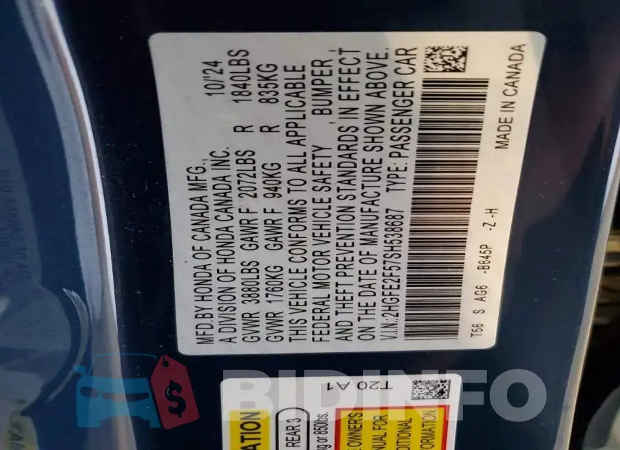 2HGFE2F57SH538687 Photo# 13