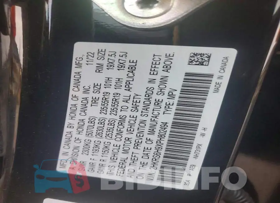 2HKRS6H9XPH802494 Photo# 13
