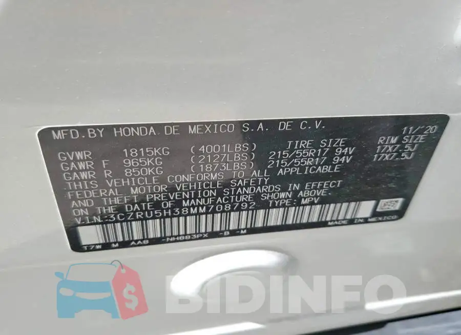3CZRU5H38MM708792 Photo# 14