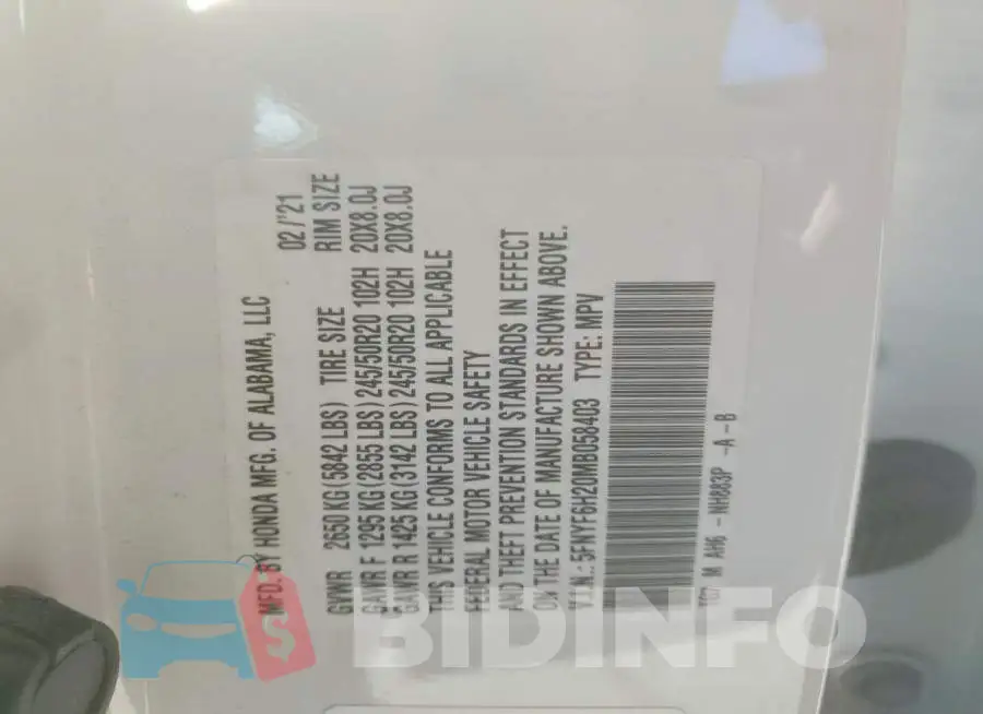5FNYF6H20MB058403 Photo# 12
