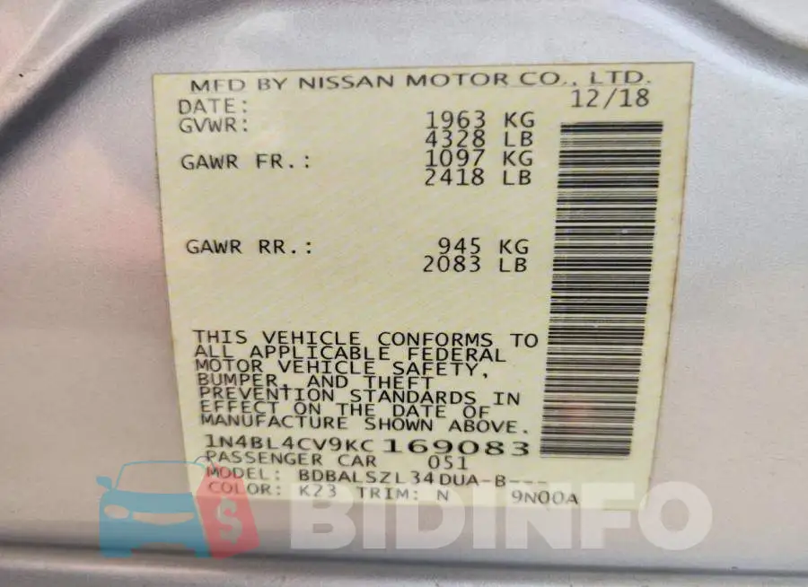 1N4BL4CV9KC169083 Photo# 12