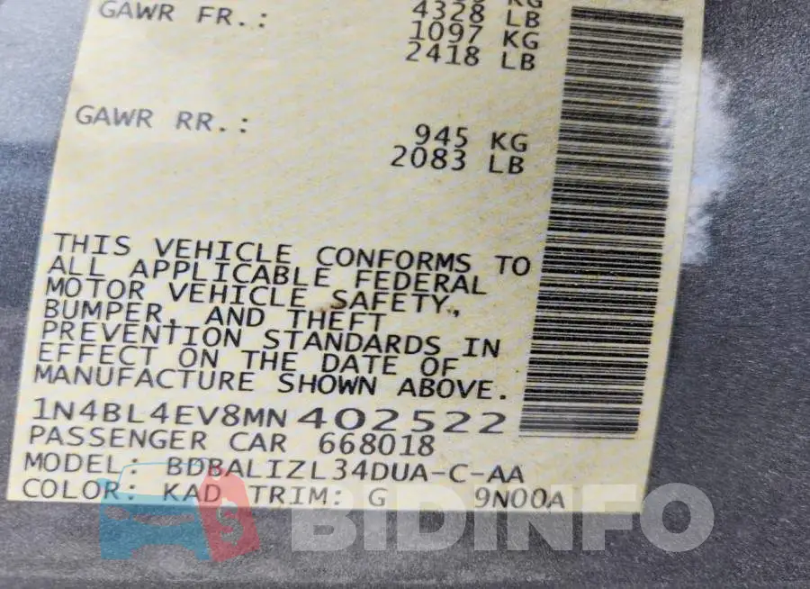 1N4BL4EV8MN402522 Photo# 12