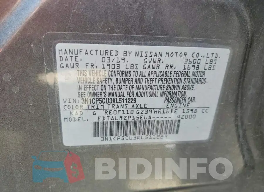 3N1CP5CU3KL511229 Photo# 13