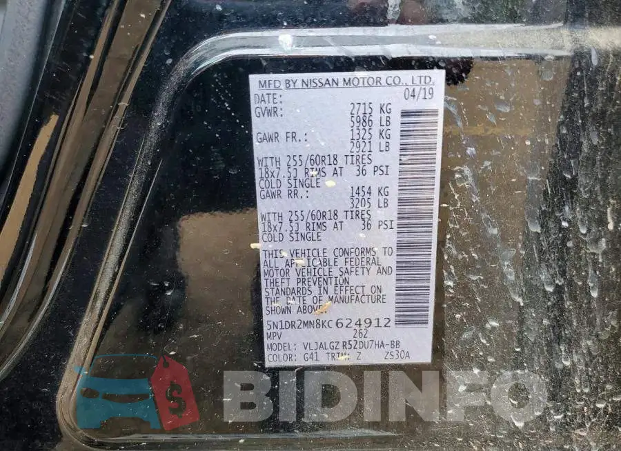 5N1DR2MN8KC624912 Photo# 13