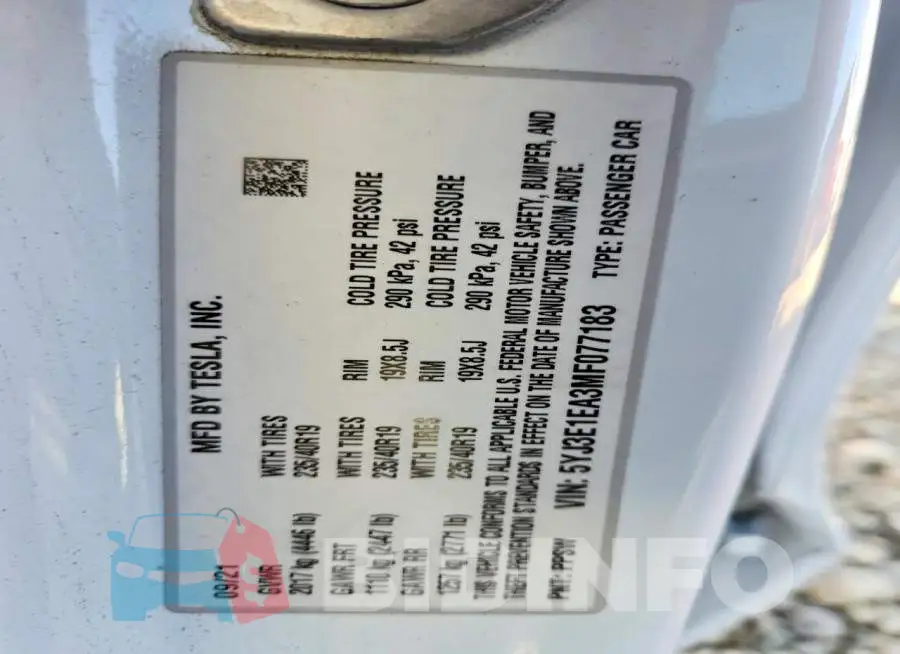 5YJ3E1EA3MF077183 Photo# 12