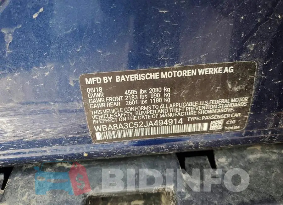WBA8A3C52JA494914 Photo# 12