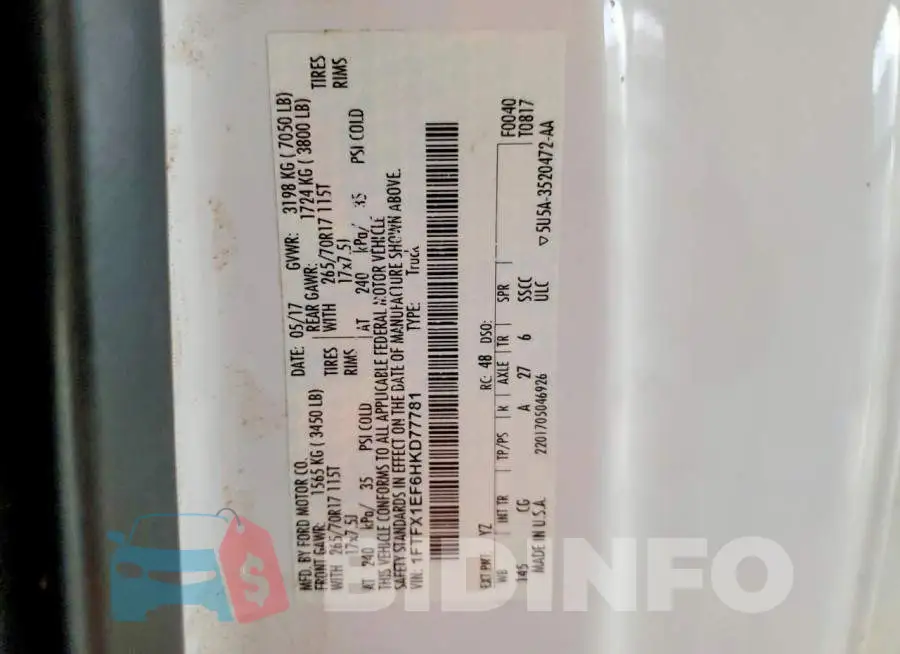 1FTFX1EF6HKD77781 Photo# 12