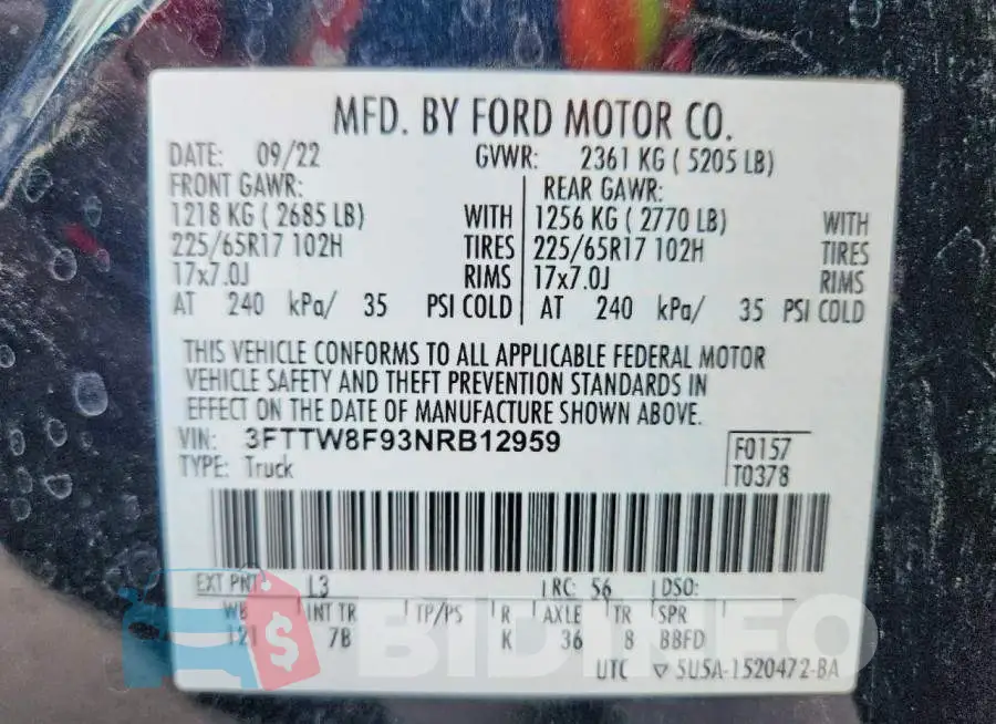 3FTTW8F93NRB12959 Photo# 12