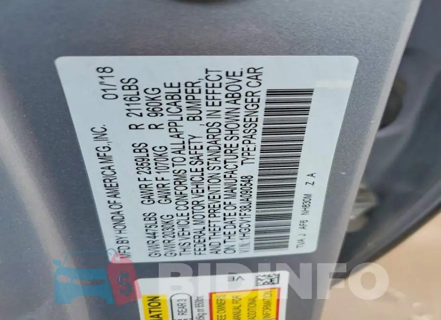 1HGCV1F38JA090548 Photo# 12