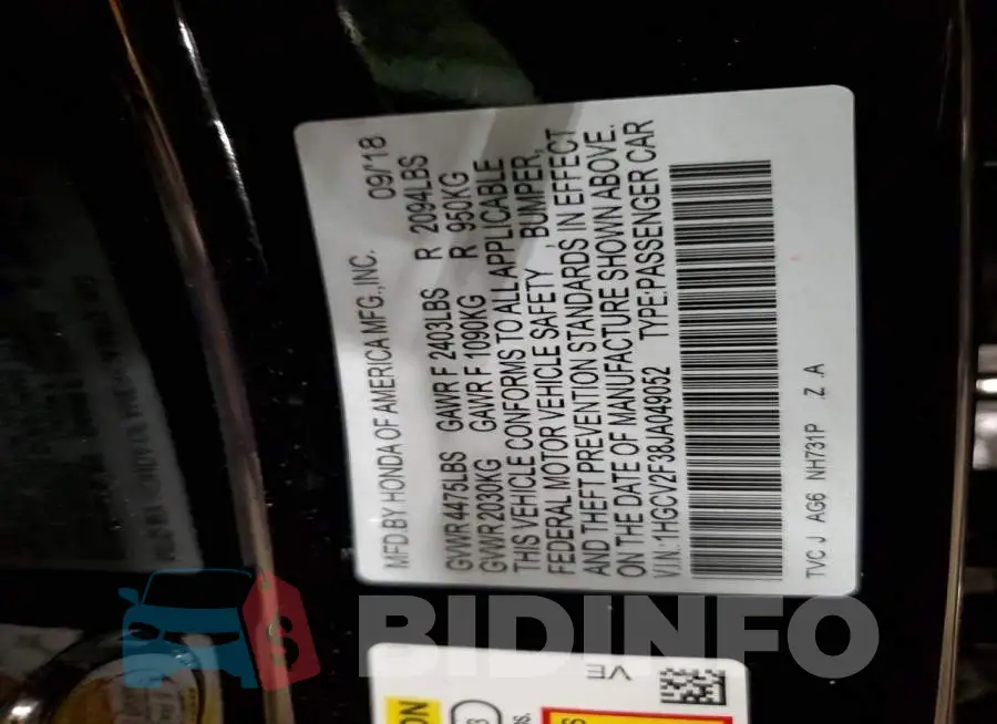 1HGCV2F38JA049052 Photo# 12