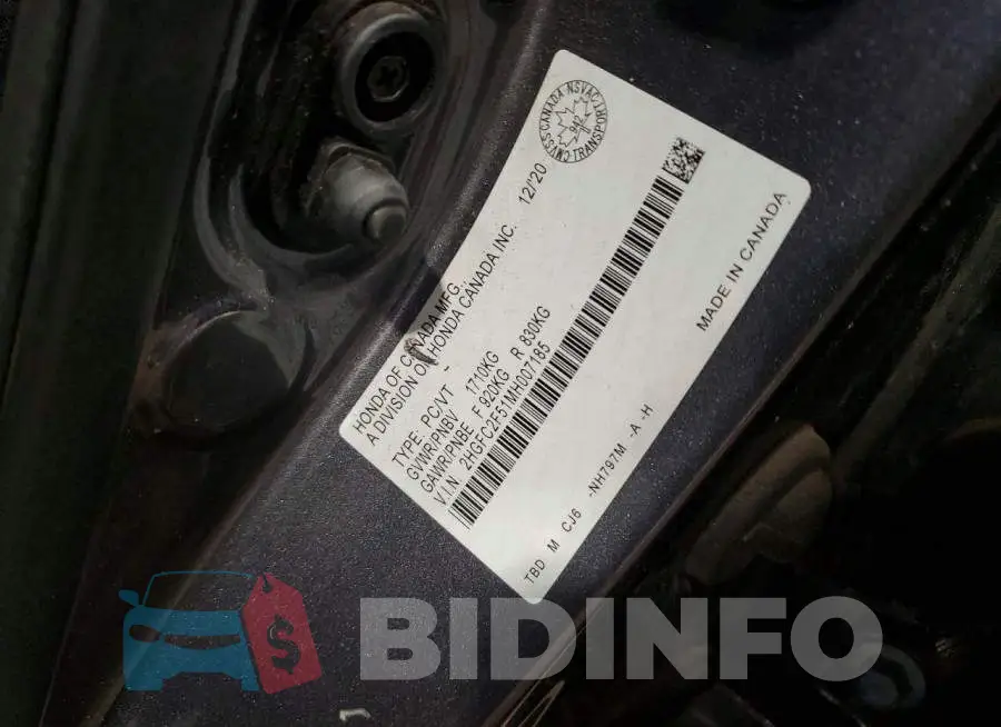 2HGFC2F51MH007185 Photo# 12