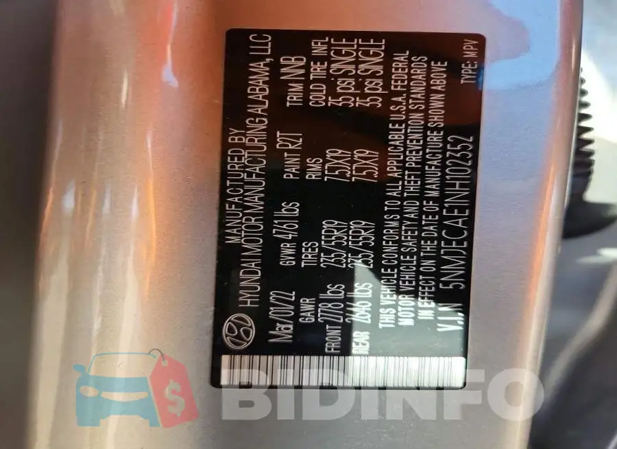 5NMJECAE1NH102352 Photo# 13