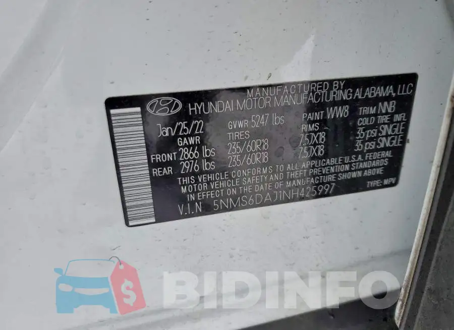 5NMS6DAJ1NH425997 Photo# 14