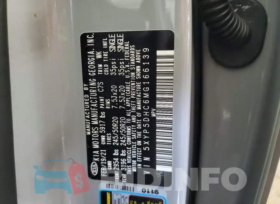 5XYP5DHC6MG166139 Photo# 14