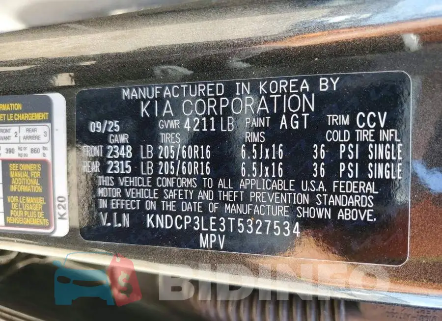 KNDCP3LE3T5327534 Photo# 14