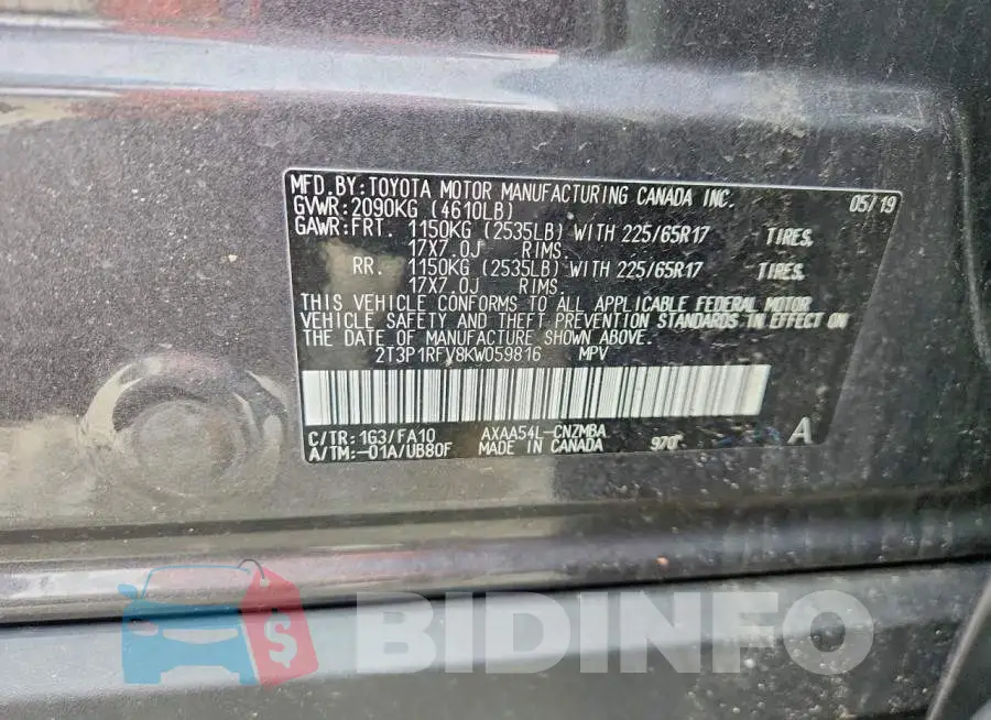 2T3P1RFV8KW059816 Photo# 13