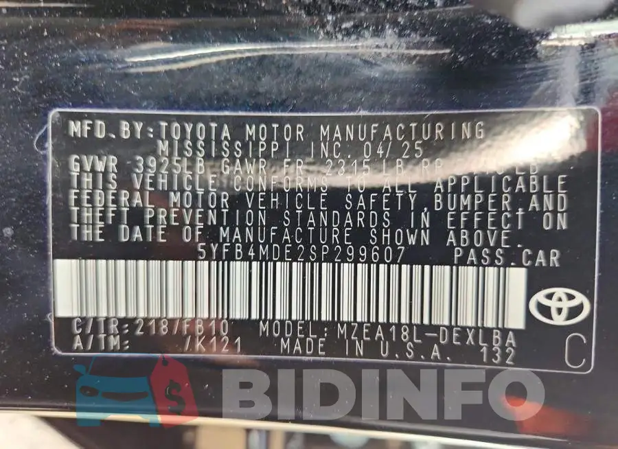 5YFB4MDE2SP299607 Photo# 11