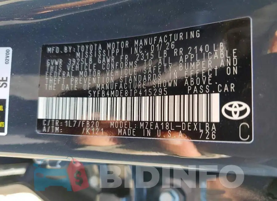 5YFB4MDE8TP415295 Photo# 12