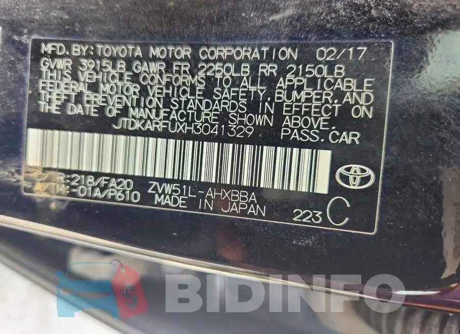 JTDKARFUXH3041329 Photo# 13