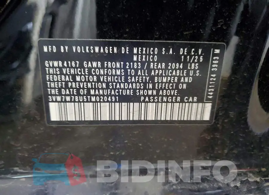 3VW7W7BU5TM020491 Photo# 13