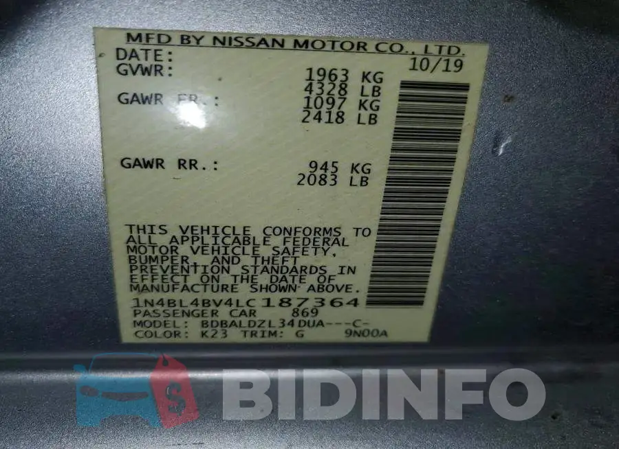 1N4BL4BV4LC187364 Photo# 12