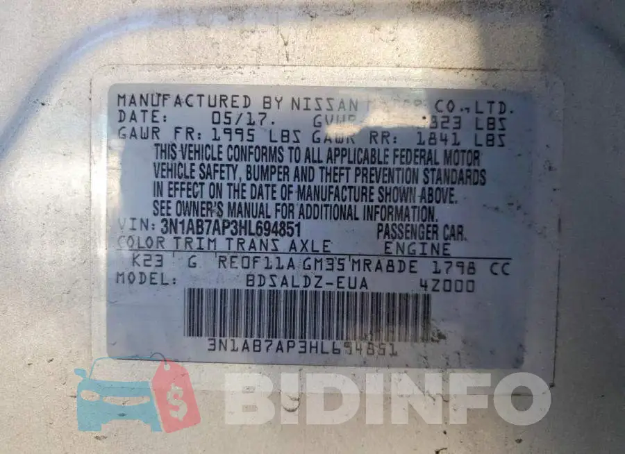3N1AB7AP3HL694851 Photo# 12