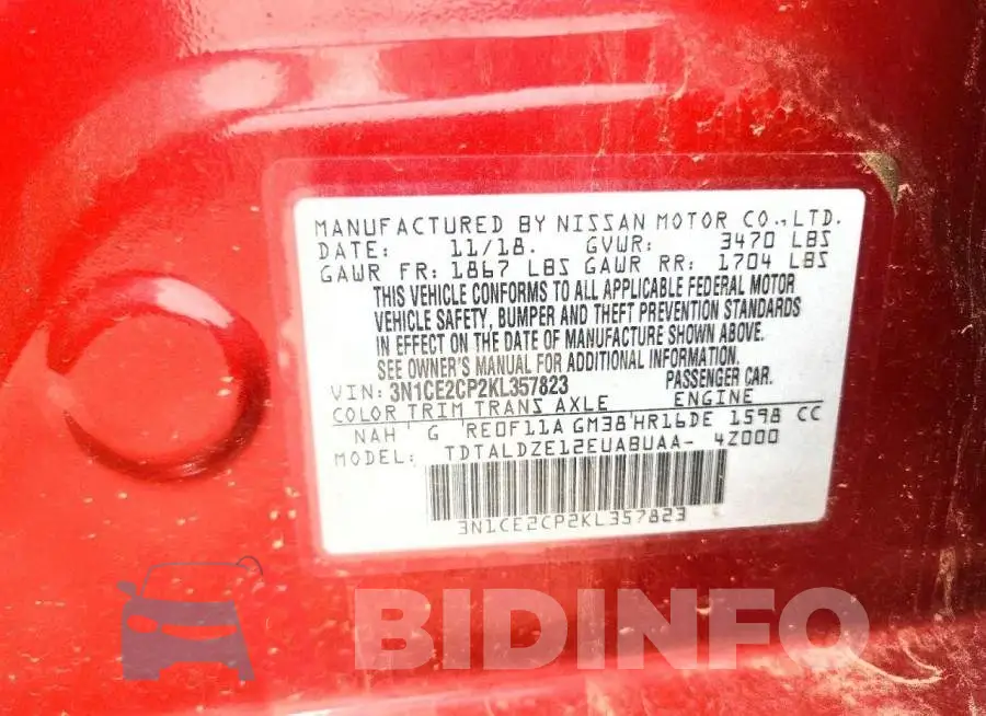 3N1CE2CP2KL357823 Photo# 12