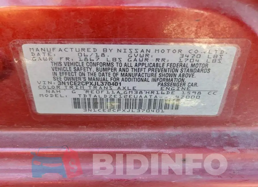3N1CE2CPXJL370401 Photo# 13