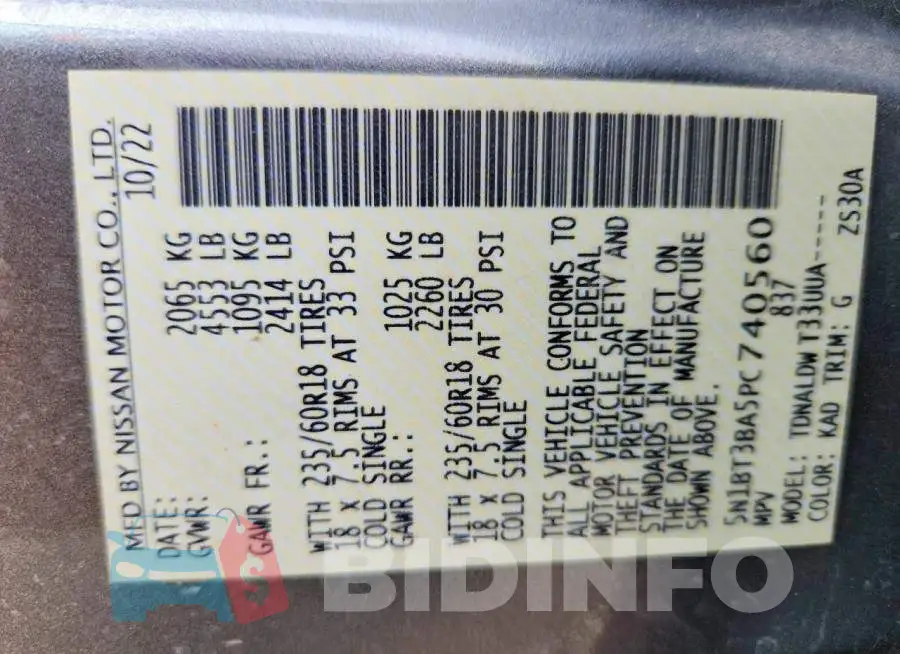 5N1BT3BA5PC740560 Photo# 13