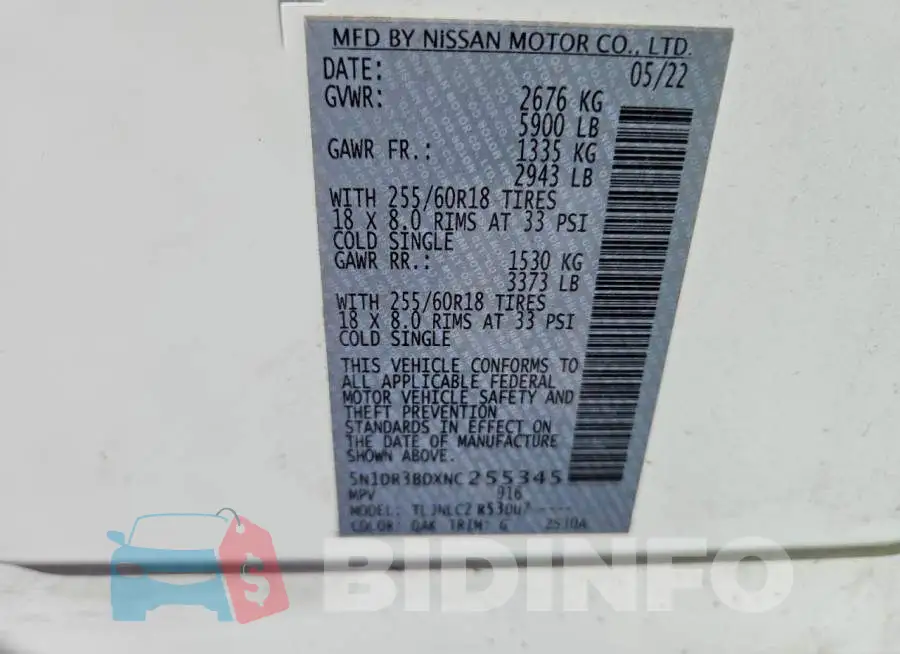 5N1DR3BDXNC255345 Photo# 13