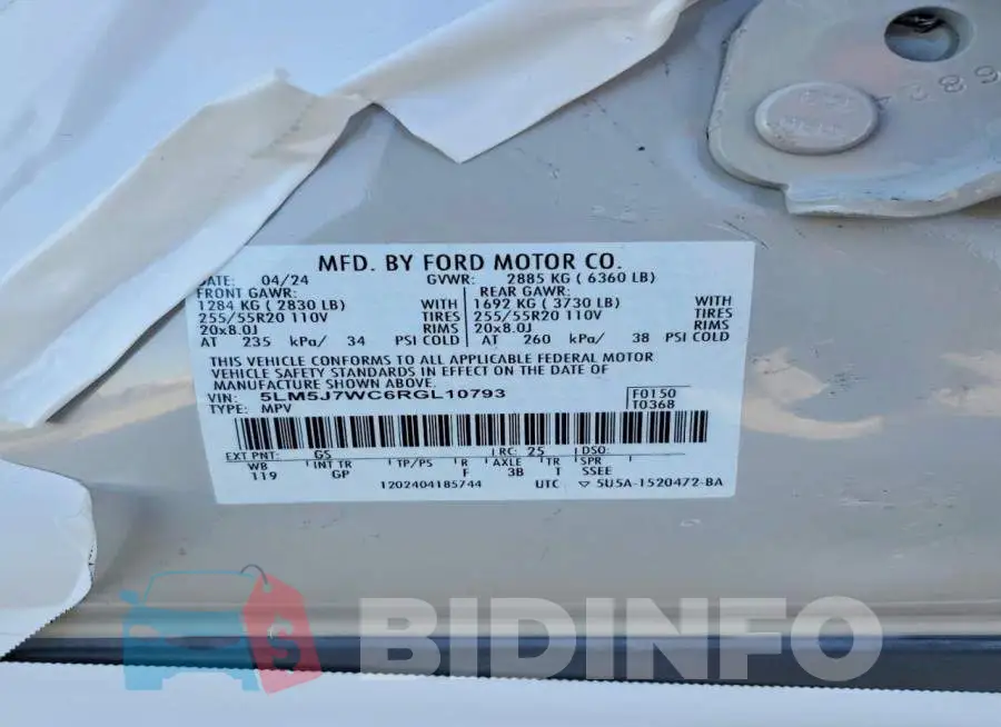 5LM5J7WC6RGL10793 Photo# 14
