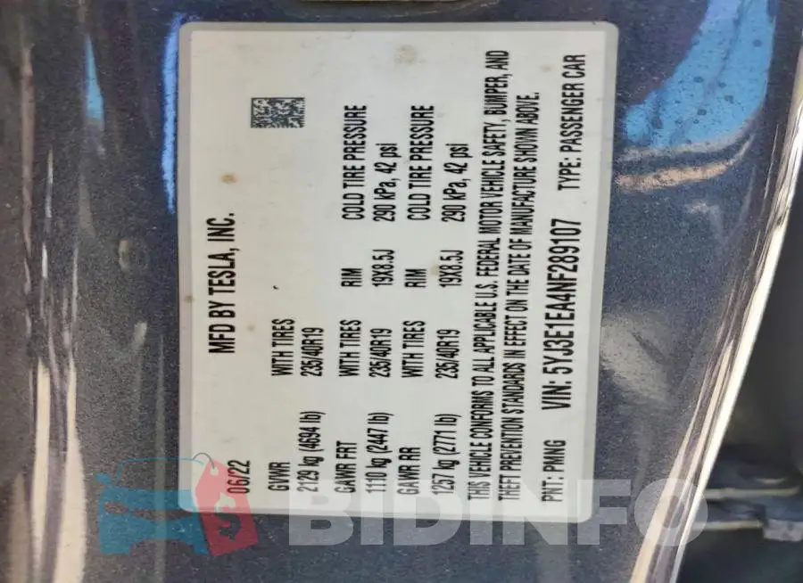 5YJ3E1EA4NF289107 Photo# 12