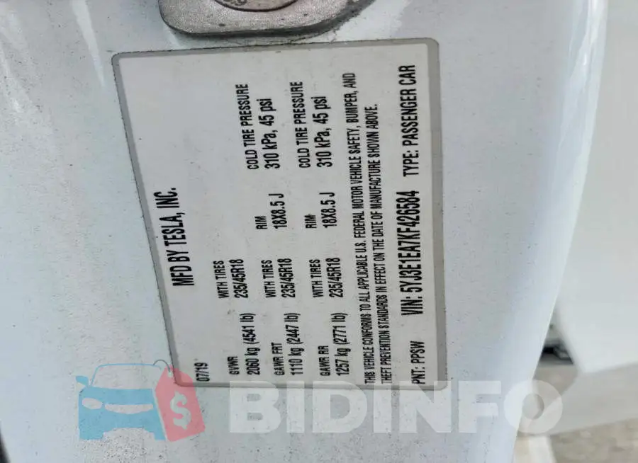 5YJ3E1EA7KF426584 Photo# 12