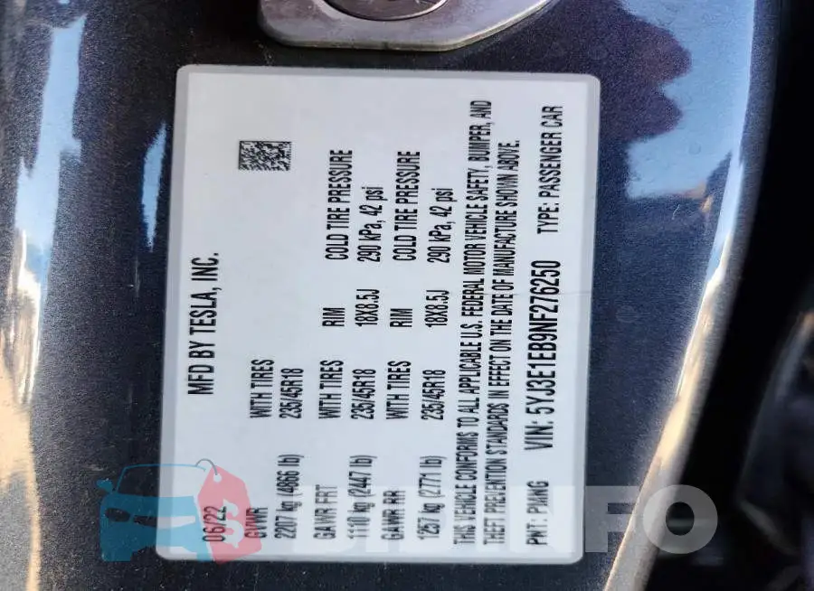 5YJ3E1EB9NF276250 Photo# 12