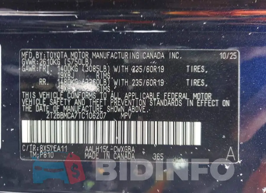 2T2BBMCA7TC106207 Photo# 14