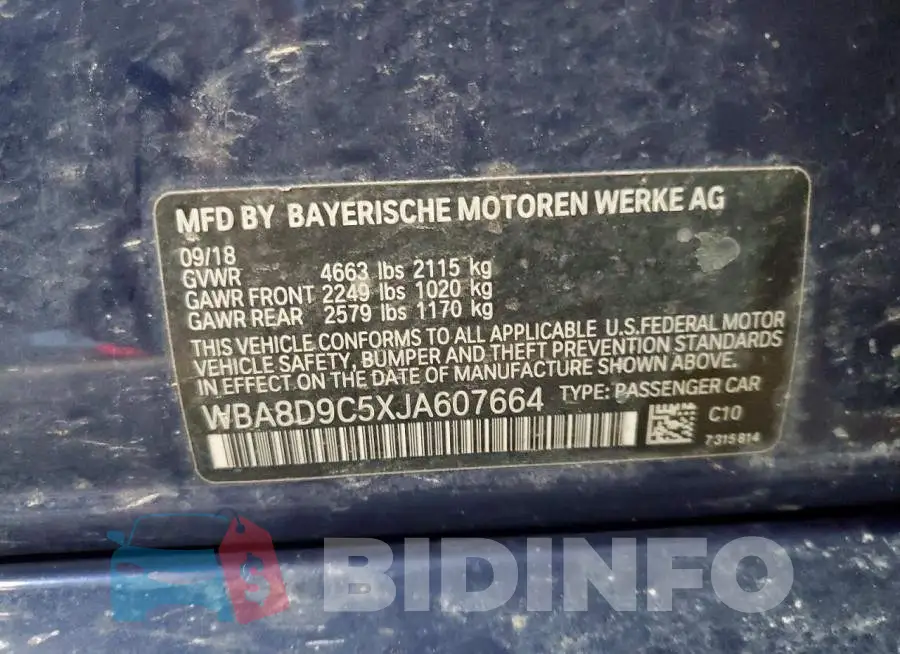 WBA8D9C5XJA607664 Photo# 12