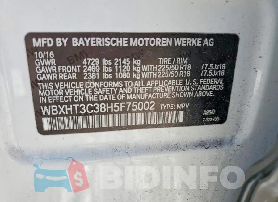 WBXHT3C38H5F75002 Photo# 12