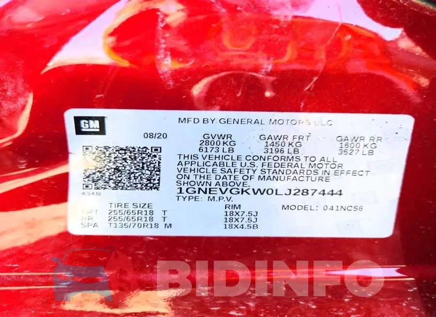 1GNEVGKW0LJ287444 Photo# 13
